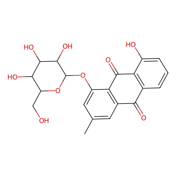 2D Structure of 8-Hydroxy-3-methyl-1-[3,4,5-trihydroxy-6-(hydroxymethyl)oxan-2-yl]oxyanthracene-9,10-dione