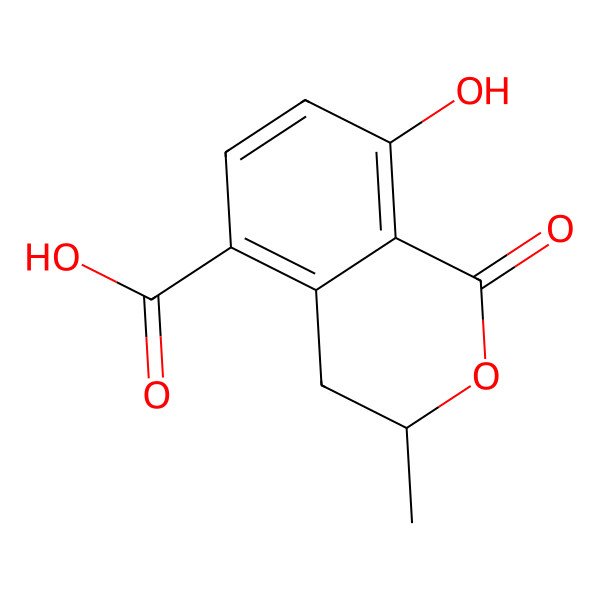 2D Structure of 8-Hydroxy-3-methyl-1-oxo-3,4-dihydroisochromene-5-carboxylic acid
