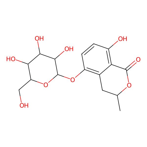 2D Structure of 8-Hydroxy-3-methyl-5-[3,4,5-trihydroxy-6-(hydroxymethyl)oxan-2-yl]oxy-3,4-dihydroisochromen-1-one