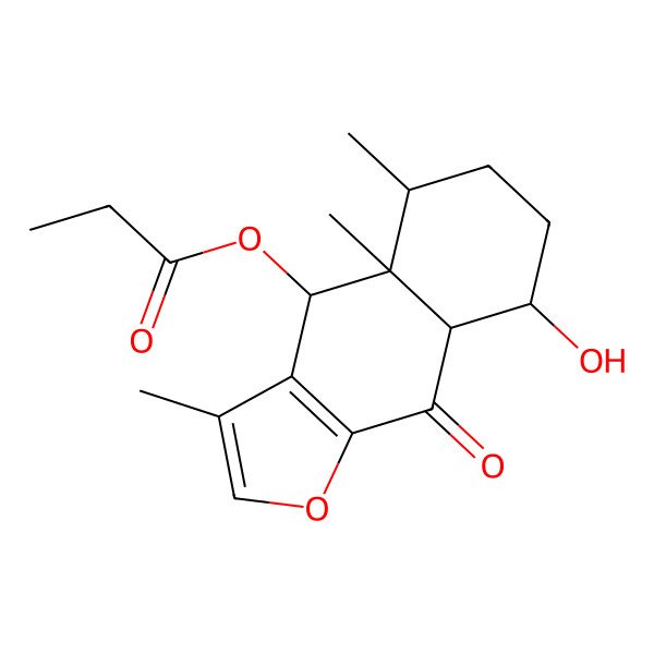2D Structure of (8-Hydroxy-3,4a,5-trimethyl-9-oxo-4,5,6,7,8,8a-hexahydrobenzo[f][1]benzofuran-4-yl) propanoate
