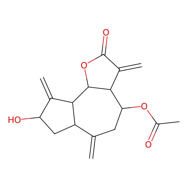 2D Structure of (8-Hydroxy-3,6,9-trimethylidene-2-oxo-3a,4,5,6a,7,8,9a,9b-octahydroazuleno[4,5-b]furan-4-yl) acetate