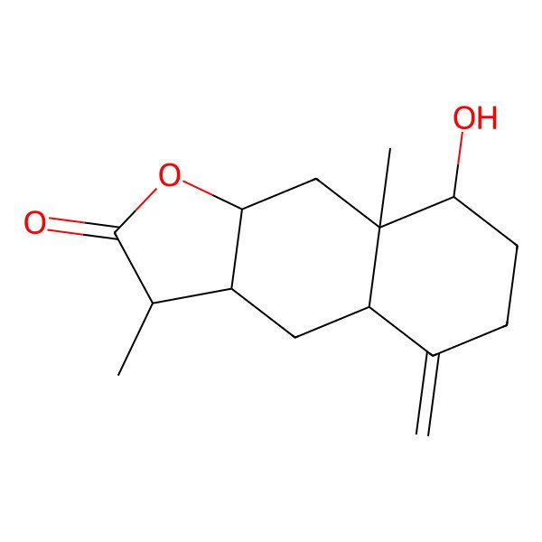 2D Structure of 8-hydroxy-3,8a-dimethyl-5-methylidene-3a,4,4a,6,7,8,9,9a-octahydro-3H-benzo[f][1]benzofuran-2-one
