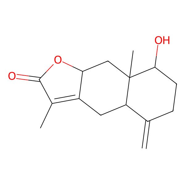2D Structure of 8-hydroxy-3,8a-dimethyl-5-methylidene-4a,6,7,8,9,9a-hexahydro-4H-benzo[f][1]benzofuran-2-one