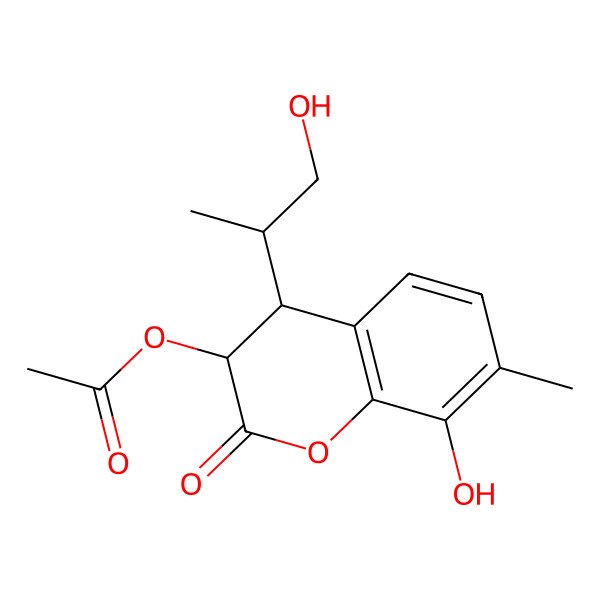 2D Structure of [8-Hydroxy-4-(1-hydroxypropan-2-yl)-7-methyl-2-oxo-3,4-dihydrochromen-3-yl] acetate
