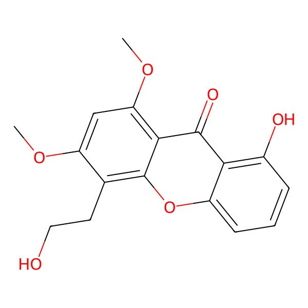 2D Structure of 1,8-Dihydroxy-4-(2-hydroxyethyl)-3-methoxyxanthone