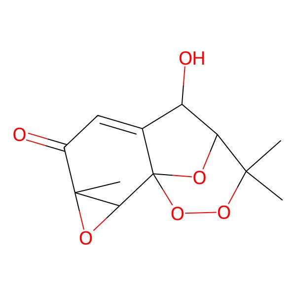 2D Structure of 8-Hydroxy-4,10,10-trimethyl-3,11,12,13-tetraoxatetracyclo[7.3.1.01,7.02,4]tridec-6-en-5-one