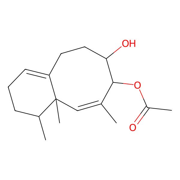 2D Structure of (8-hydroxy-4,4a,6-trimethyl-3,4,7,8,9,10-hexahydro-2H-benzo[8]annulen-7-yl) acetate
