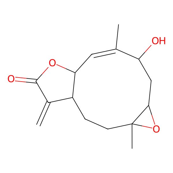 2D Structure of 8-Hydroxy-4,9-dimethyl-14-methylidene-5,12-dioxatricyclo[9.3.0.04,6]tetradec-9-en-13-one