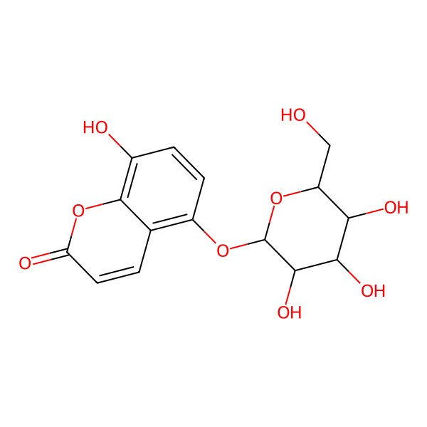 2D Structure of 8-Hydroxy-5-[3,4,5-trihydroxy-6-(hydroxymethyl)oxan-2-yl]oxychromen-2-one