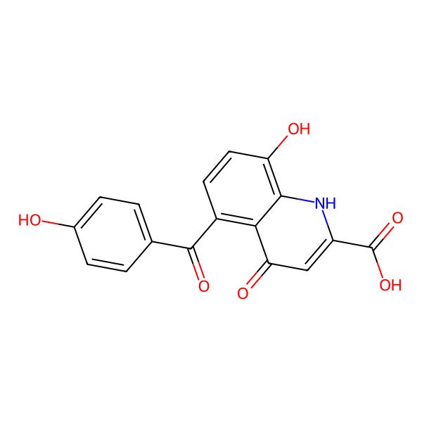 2D Structure of 8-Hydroxy-5-(4-hydroxybenzoyl)-4-oxo-1,4-dihydroquinoline-2-carboxylic acid