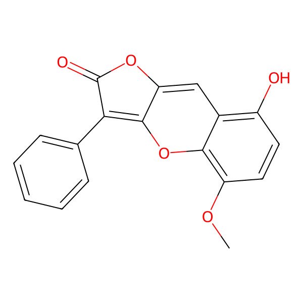 2D Structure of 8-Hydroxy-5-methoxy-3-phenylfuro[3,2-b]chromen-2-one
