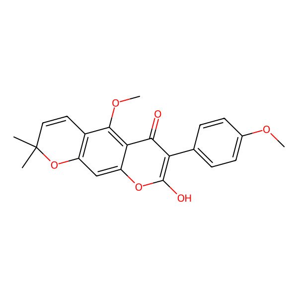2D Structure of 8-hydroxy-5-methoxy-7-(4-methoxyphenyl)-2,2-dimethylpyrano[3,2-g]chromen-6-one