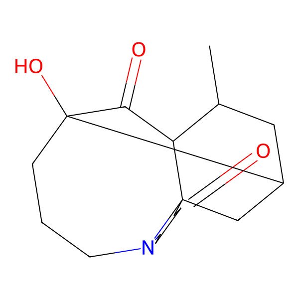 2D Structure of 8-Hydroxy-5-methyl-12-azatetracyclo[10.4.0.01,6.03,8]hexadecane-7,16-dione
