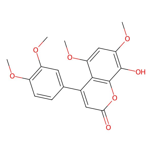 2D Structure of 8-Hydroxy-5,7,3',4'-tetramethoxy-4-phenylcoumarin
