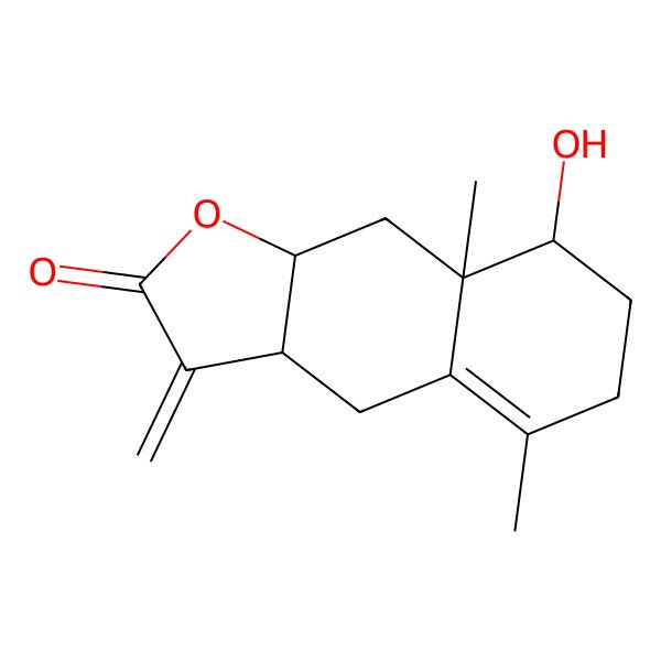 2D Structure of 8-hydroxy-5,8a-dimethyl-3-methylidene-4,6,7,8,9,9a-hexahydro-3aH-benzo[f][1]benzofuran-2-one