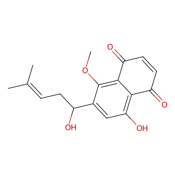 2D Structure of 8-Hydroxy-6-(1-hydroxy-4-methylpent-3-enyl)-5-methoxynaphthalene-1,4-dione