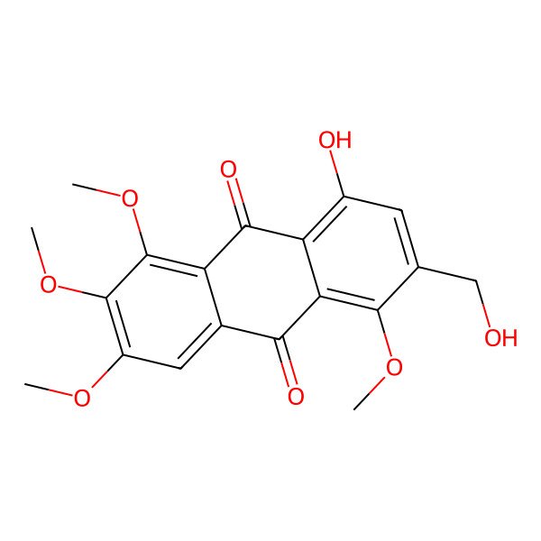 2D Structure of 8-Hydroxy-6-(hydroxymethyl)-1,2,3,5-tetramethoxyanthracene-9,10-dione