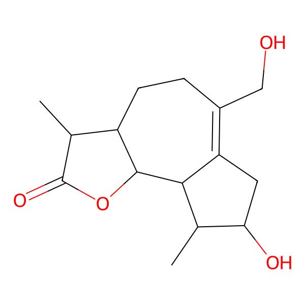 2D Structure of 8-hydroxy-6-(hydroxymethyl)-3,9-dimethyl-3a,4,5,7,8,9,9a,9b-octahydro-3H-azuleno[4,5-b]furan-2-one