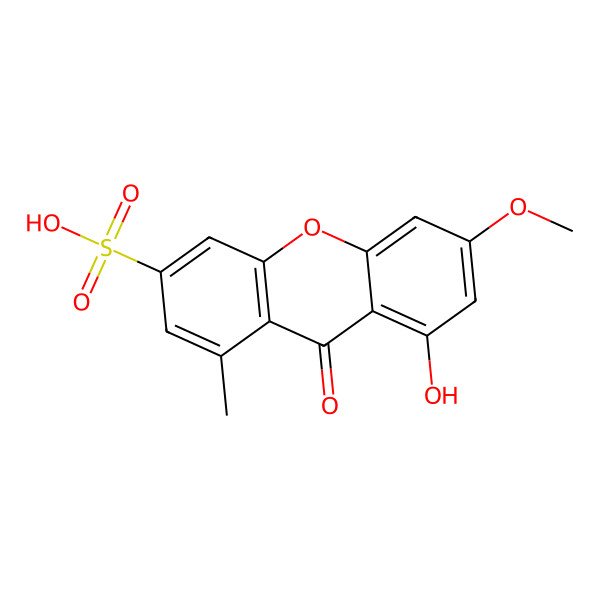 2D Structure of 8-Hydroxy-6-methoxy-1-methyl-9-oxoxanthene-3-sulfonic acid