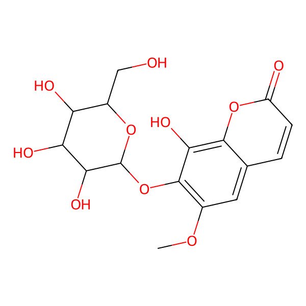 2D Structure of 8-Hydroxy-6-methoxy-7-[3,4,5-trihydroxy-6-(hydroxymethyl)oxan-2-yl]oxychromen-2-one