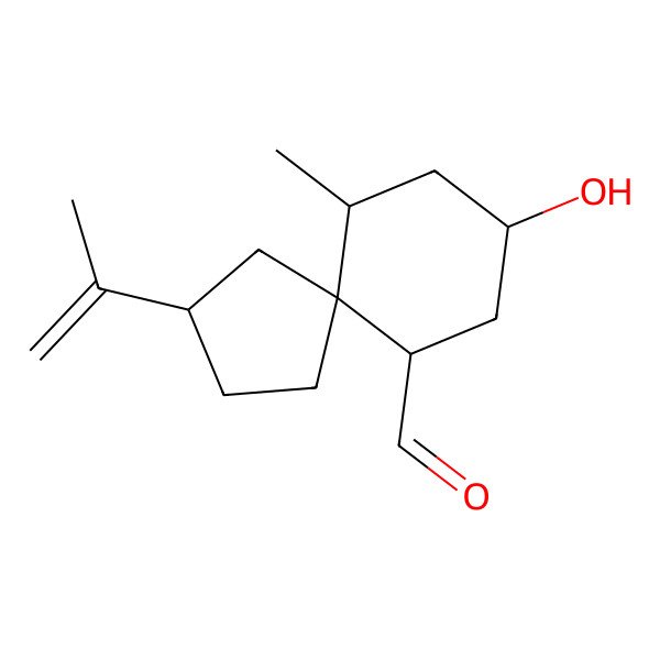 2D Structure of 8-Hydroxy-6-methyl-3-prop-1-en-2-ylspiro[4.5]decane-10-carbaldehyde