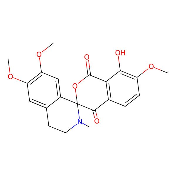 2D Structure of 8'-Hydroxy-6,7,7'-trimethoxy-2-methylspiro[3,4-dihydroisoquinoline-1,3'-isochromene]-1',4'-dione