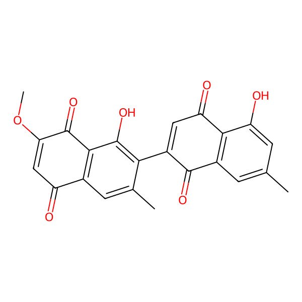 2D Structure of 8-Hydroxy-7-(5-hydroxy-7-methyl-1,4-dioxonaphthalen-2-yl)-2-methoxy-6-methylnaphthalene-1,4-dione