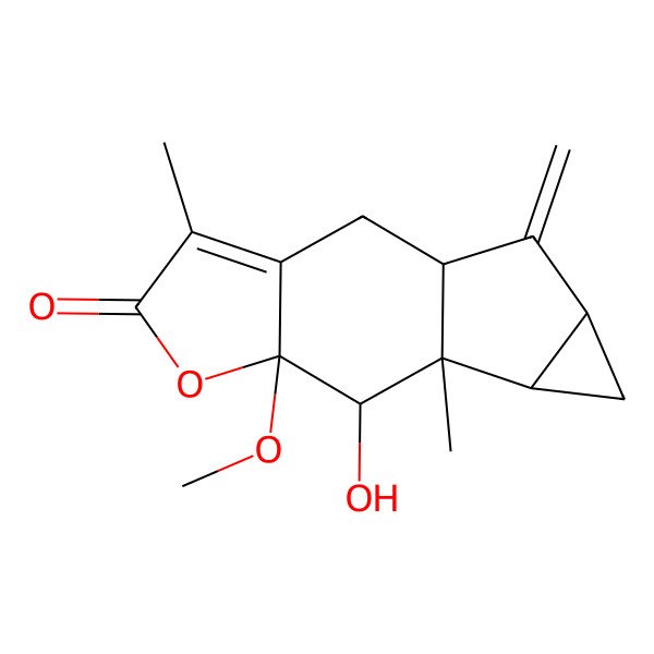 2D Structure of 8-Hydroxy-7-methoxy-4,9-dimethyl-13-methylidene-6-oxatetracyclo[7.4.0.03,7.010,12]tridec-3-en-5-one