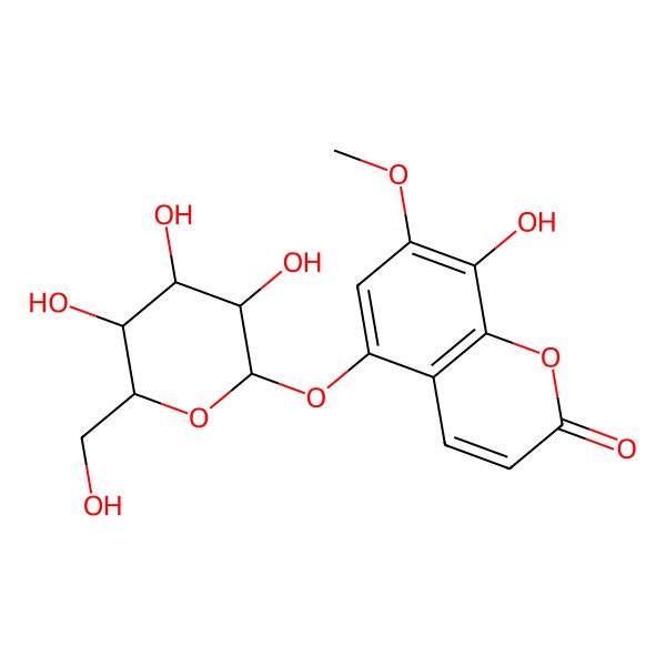2D Structure of 8-Hydroxy-7-methoxy-5-[3,4,5-trihydroxy-6-(hydroxymethyl)oxan-2-yl]oxychromen-2-one