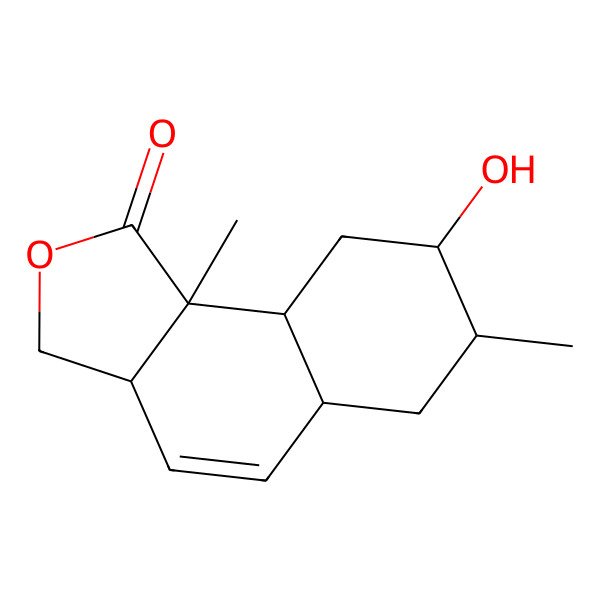 2D Structure of 8-Hydroxy-7,9b-dimethyl-3,3a,5a,6,7,8,9,9a-octahydrobenzo[g][2]benzofuran-1-one