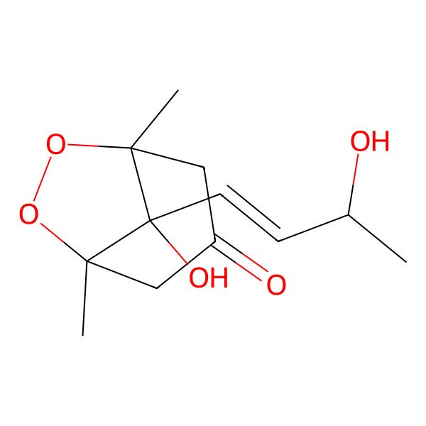 2D Structure of 8-Hydroxy-8-(3-hydroxybut-1-enyl)-1,5-dimethyl-6,7-dioxabicyclo[3.2.1]octan-3-one