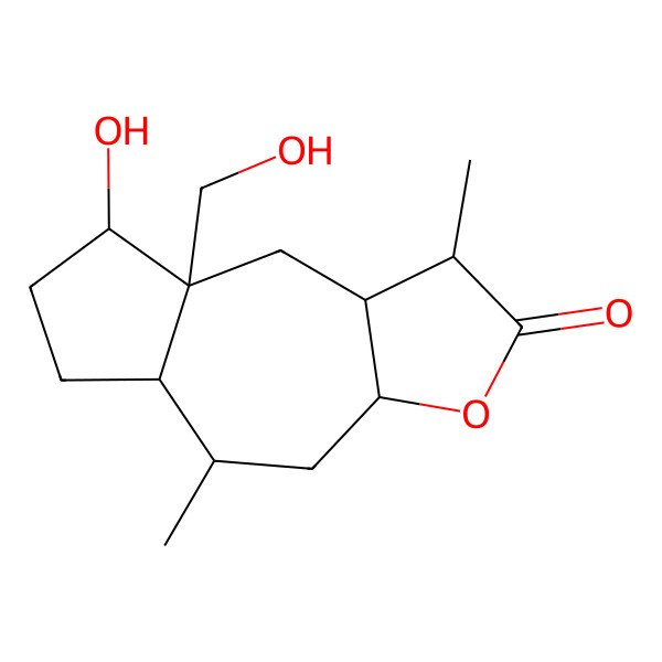 2D Structure of 8-Hydroxy-8a-(hydroxymethyl)-1,5-dimethyl-1,3a,4,5,5a,6,7,8,9,9a-decahydroazuleno[6,5-b]furan-2-one