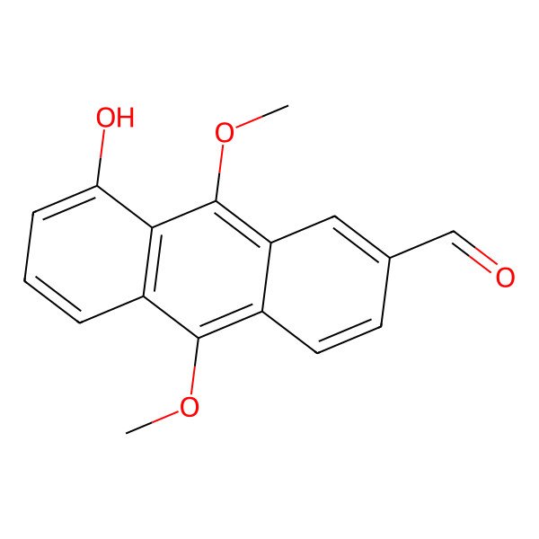 2D Structure of 8-Hydroxy-9,10-dimethoxyanthracene-2-carbaldehyde