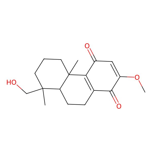 2D Structure of 8-(Hydroxymethyl)-2-methoxy-4b,8-dimethyl-5,6,7,8a,9,10-hexahydrophenanthrene-1,4-dione 2D Structure of 8-(Hydroxymethyl)-2-methoxy-4b,8-dimethyl-5,6,7,8a,9,10-hexahydrophenanthrene-1,4-dione