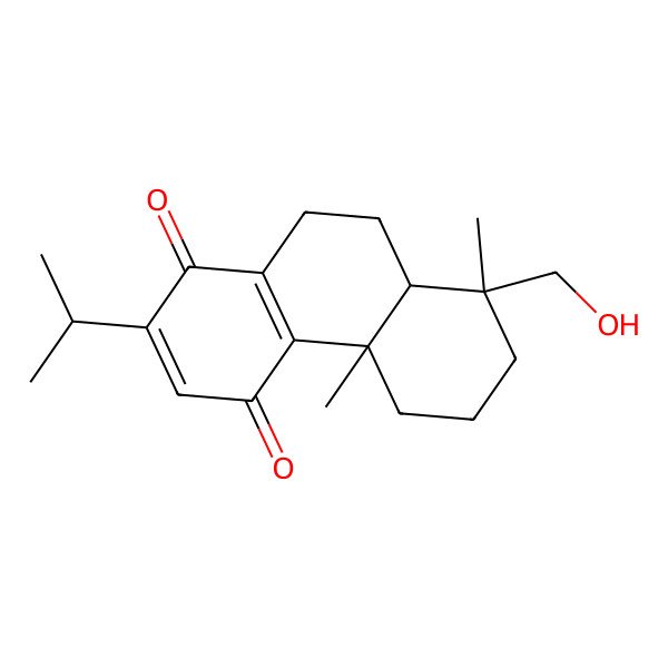 2D Structure of 8-(Hydroxymethyl)-4b,8-dimethyl-2-propan-2-yl-5,6,7,8a,9,10-hexahydrophenanthrene-1,4-dione 2D Structure of 8-(Hydroxymethyl)-4b,8-dimethyl-2-propan-2-yl-5,6,7,8a,9,10-hexahydrophenanthrene-1,4-dione