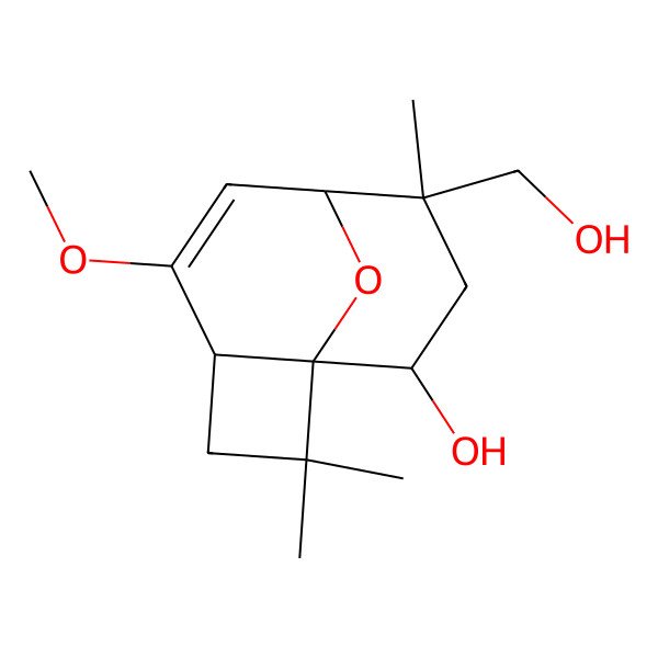2D Structure of 8-(Hydroxymethyl)-5-methoxy-2,2,8-trimethyl-11-oxatricyclo[5.3.1.01,4]undec-5-en-10-ol