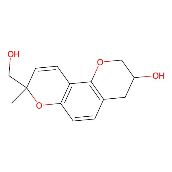 2D Structure of 8-(hydroxymethyl)-8-methyl-3,4-dihydro-2H-pyrano[2,3-f]chromen-3-ol