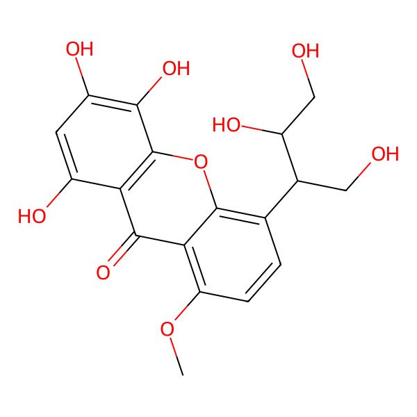 2D Structure of 8-Methoxy-1,3,4-trihydroxy-5-(1',3',4'-trihydroxybutan-2-yl)xanthone
