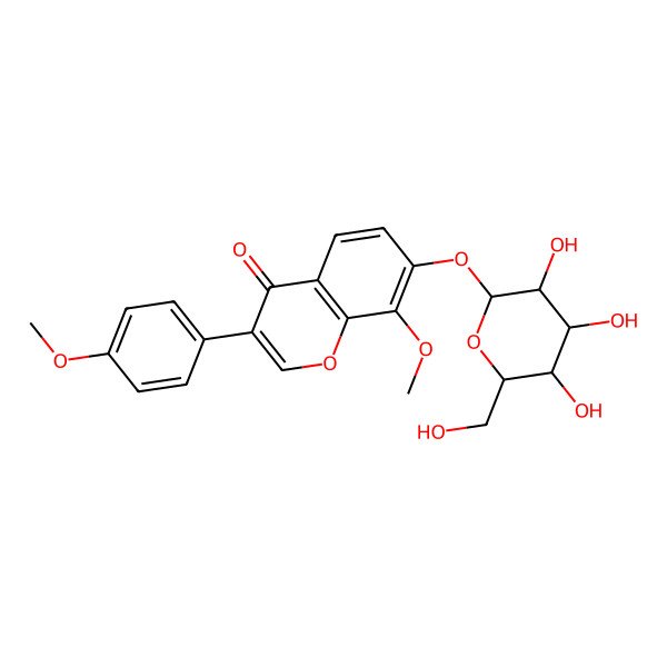 2D Structure of 8-Methoxy-3-(4-methoxyphenyl)-7-[3,4,5-trihydroxy-6-(hydroxymethyl)oxan-2-yl]oxychromen-4-one