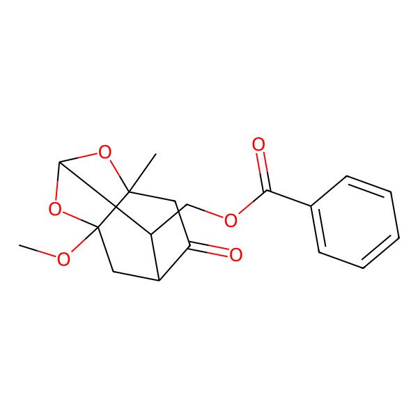 2D Structure of (8-Methoxy-3-methyl-5-oxo-2,9-dioxatricyclo[4.3.1.03,8]decan-10-yl)methyl benzoate