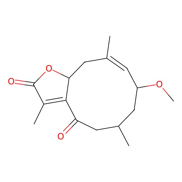 2D Structure of 8-Methoxy-3,6,10-trimethyl-5,6,7,8,11,11a-hexahydrocyclodeca[b]furan-2,4-dione