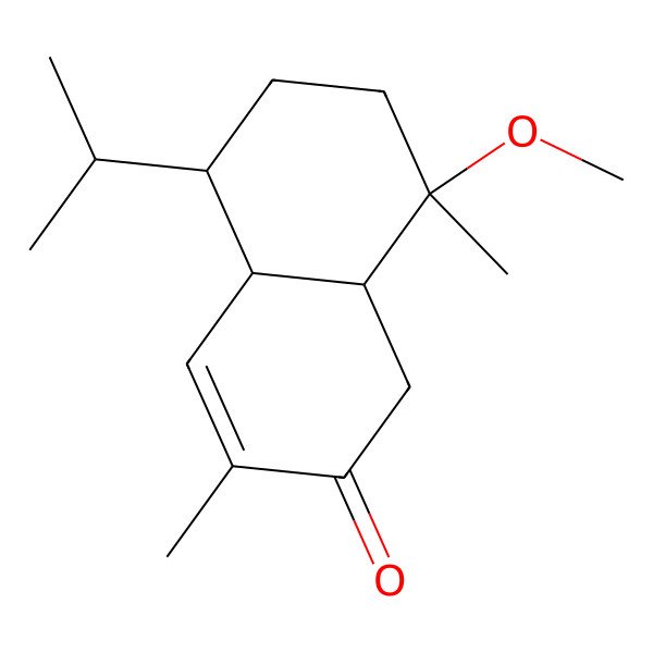2D Structure of 8-Methoxy-3,8-dimethyl-5-propan-2-yl-1,4a,5,6,7,8a-hexahydronaphthalen-2-one 2D Structure of 8-Methoxy-3,8-dimethyl-5-propan-2-yl-1,4a,5,6,7,8a-hexahydronaphthalen-2-one