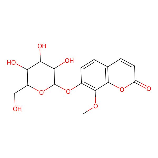 2D Structure of 8-methoxy-7-[(2S,3R,4S,5S,6R)-3,4,5-trihydroxy-6-(hydroxymethyl)oxan-2-yl]oxychromen-2-one