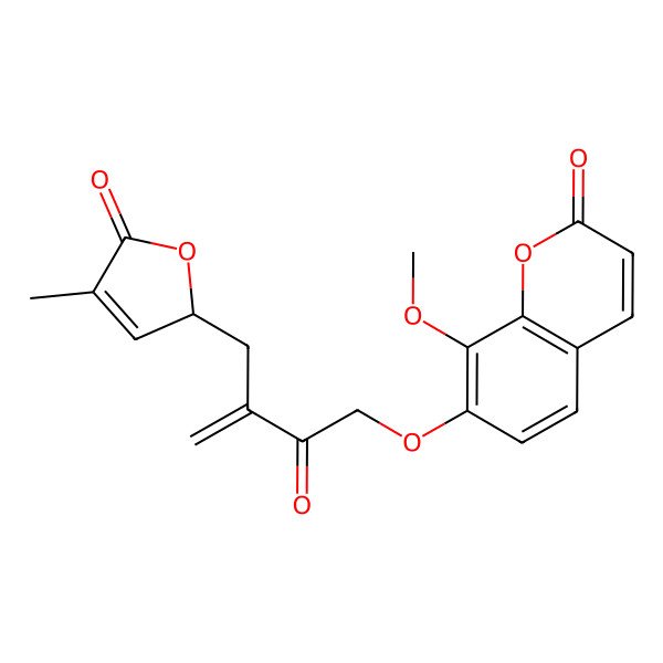2D Structure of 8-methoxy-7-[3-[[(2R)-4-methyl-5-oxo-2H-furan-2-yl]methyl]-2-oxobut-3-enoxy]chromen-2-one