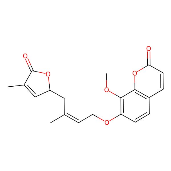 2D Structure of 8-methoxy-7-[(Z)-3-methyl-4-[(2R)-4-methyl-5-oxo-2H-furan-2-yl]but-2-enoxy]chromen-2-one