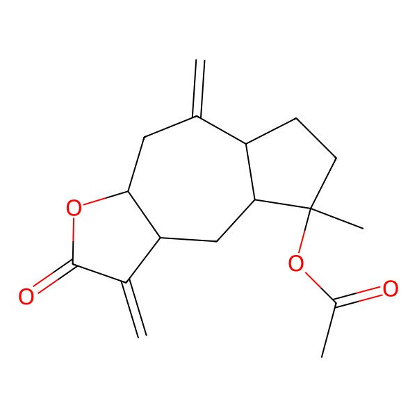 2D Structure of (8-Methyl-1,5-dimethylidene-2-oxo-3a,4,5a,6,7,8a,9,9a-octahydroazuleno[6,7-b]furan-8-yl) acetate