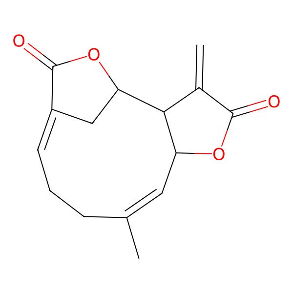 2D Structure of 8-Methyl-3-methylidene-5,14-dioxatricyclo[10.2.1.02,6]pentadeca-7,11-diene-4,13-dione
