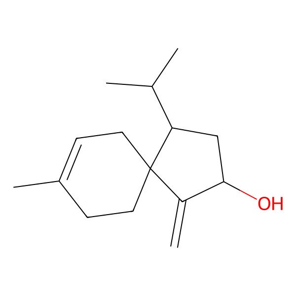 2D Structure of 8-Methyl-4-methylidene-1-propan-2-ylspiro[4.5]dec-8-en-3-ol