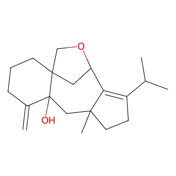 2D Structure of 8-Methyl-5-methylidene-11-propan-2-yl-14-oxatetracyclo[11.2.1.01,6.08,12]hexadec-11-en-6-ol