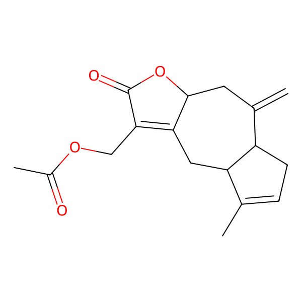 2D Structure of (8-Methyl-5-methylidene-2-oxo-3a,4,5a,6,8a,9-hexahydroazuleno[6,5-b]furan-1-yl)methyl acetate